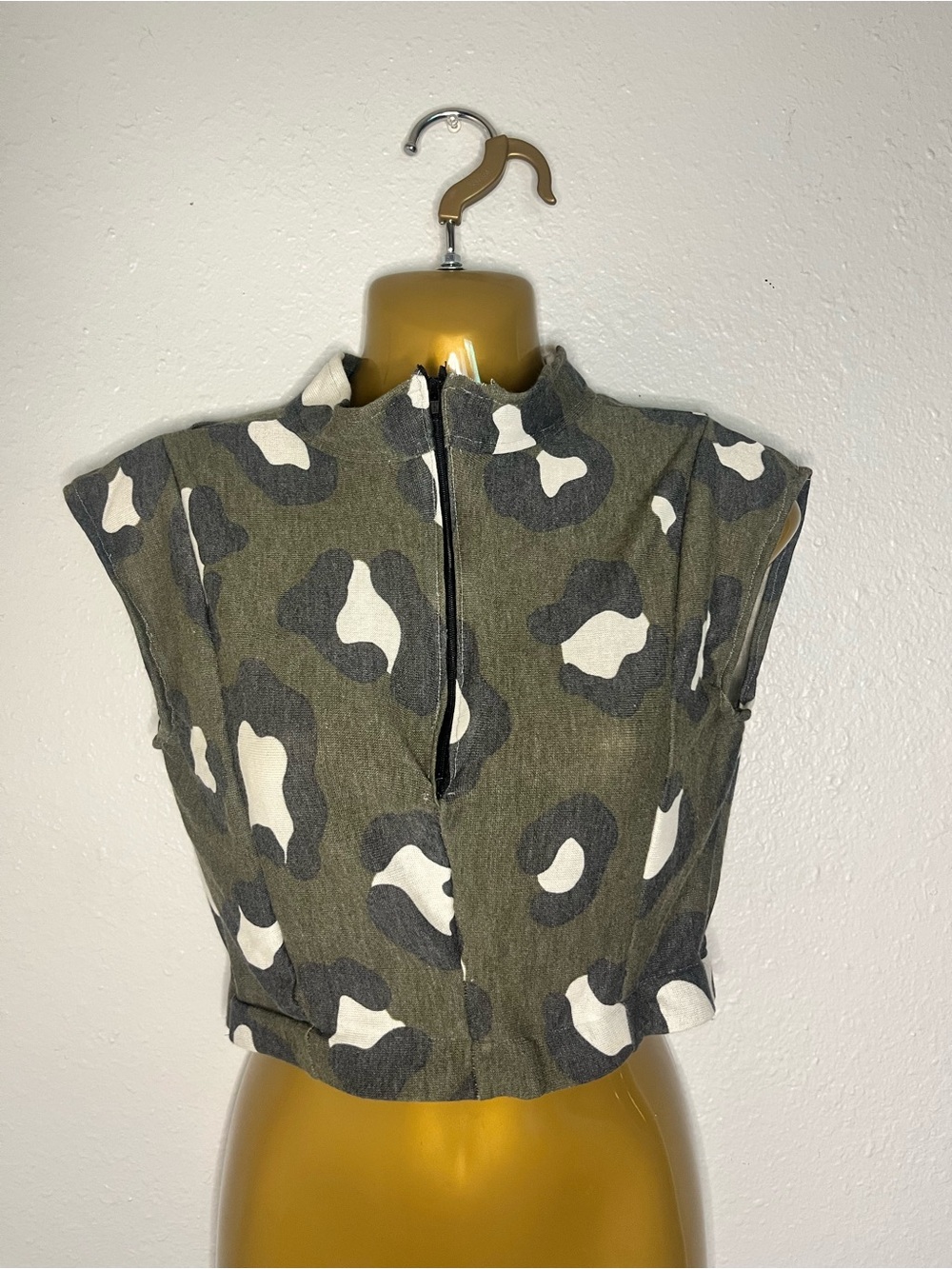 Women’s Olive Green Camouflage Zip-Front Crop Top